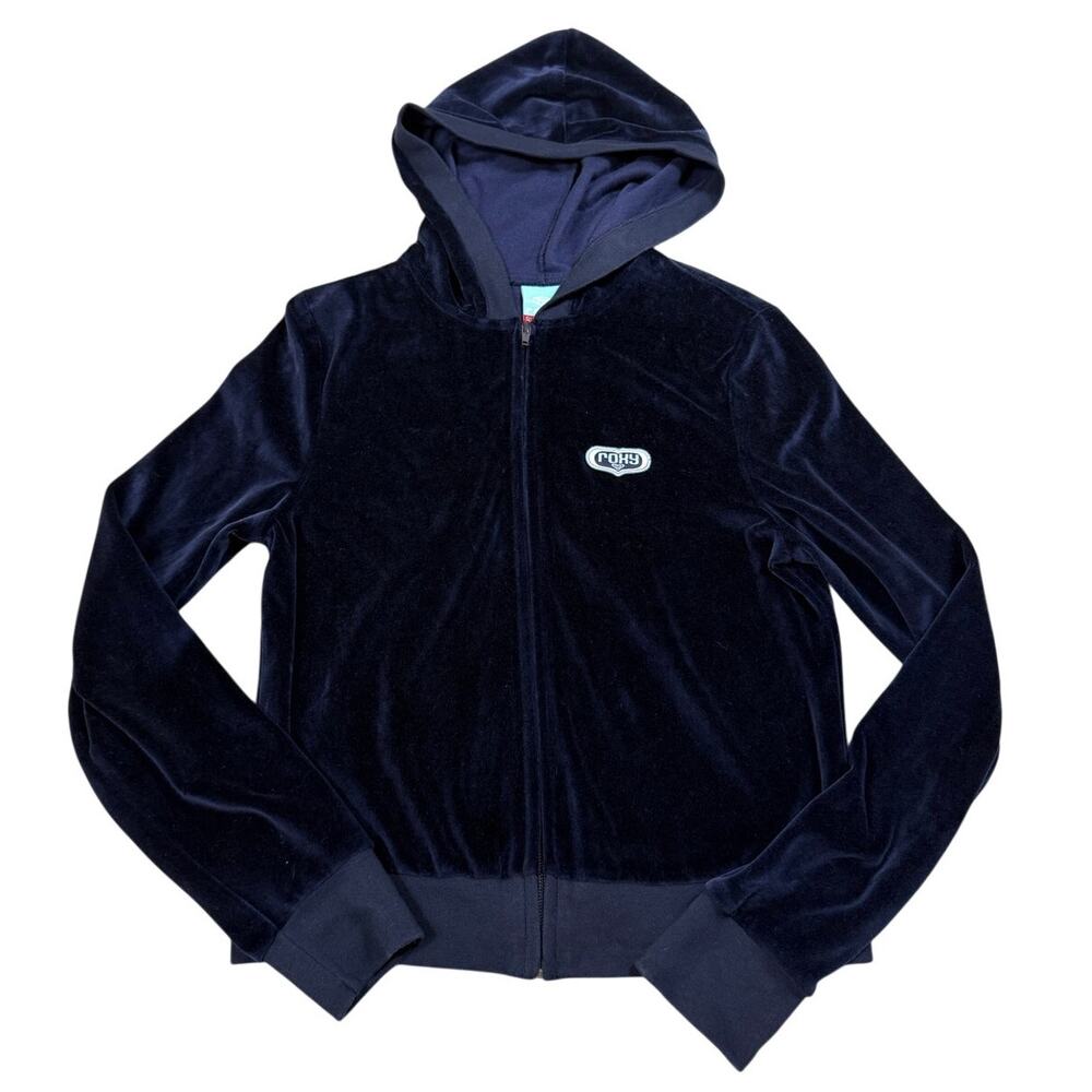 Vintage Y2K Roxy Junior Womens Size M Blue Velour Hooded Jacket